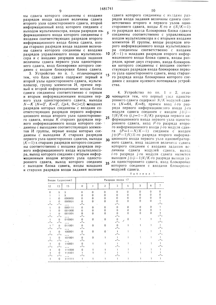 Устройство для сдвига операндов (патент 1481741)