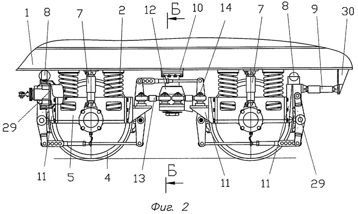Железнодорожное транспортное средство с двухосными безрамными тележками (варианты) (патент 2287446)