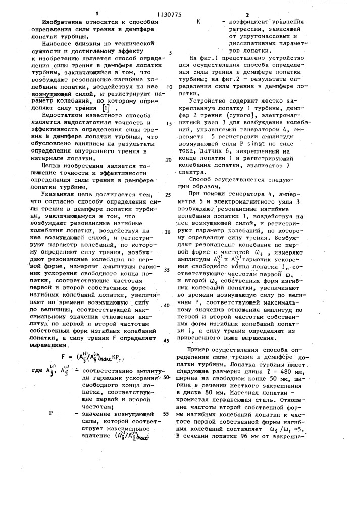 Способ определения силы трения в демпфере лопатки турбины (патент 1130775)