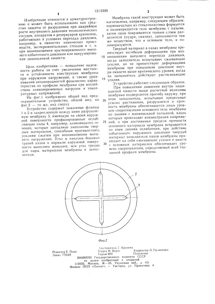 Предохранительное устройство с разрушаемой мембраной (патент 1213300)