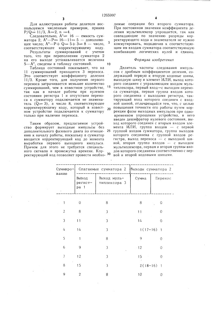 Делитель частоты следования импульсов с дробным коэффициентом деления (патент 1265997)