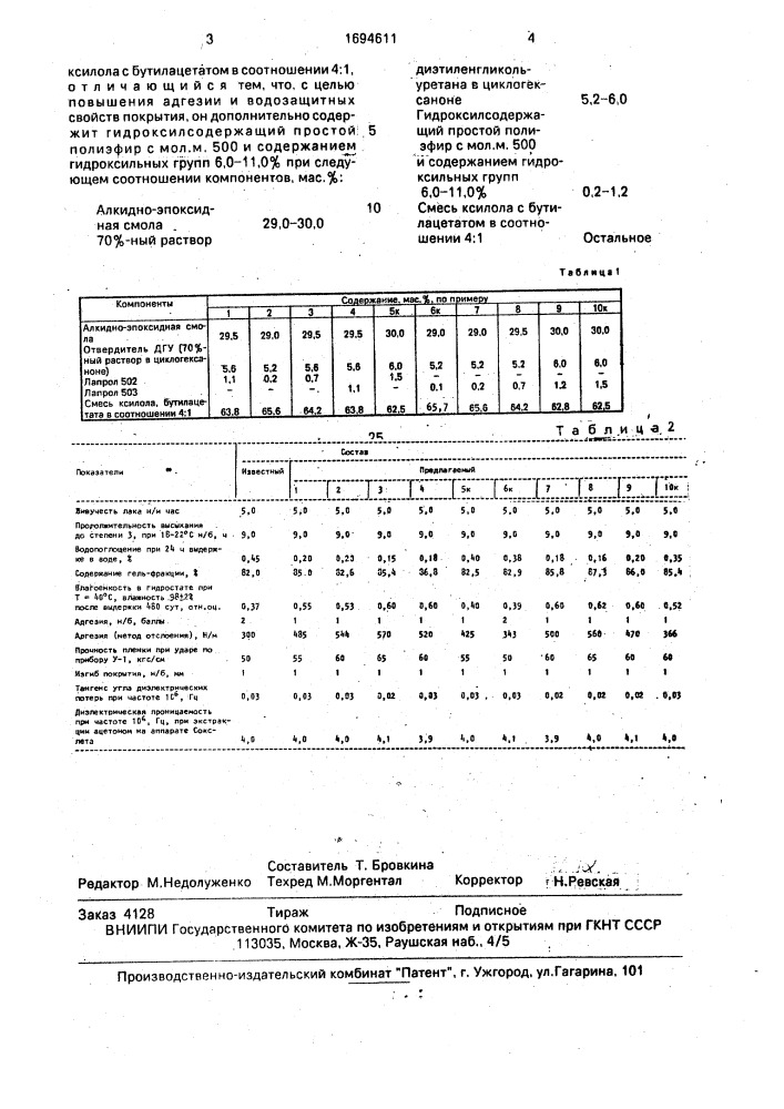Состав для покрытия печатных плат (патент 1694611)