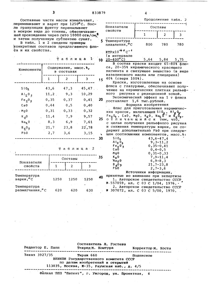 Флюс для приготовления керамическихкрасок (патент 833879)