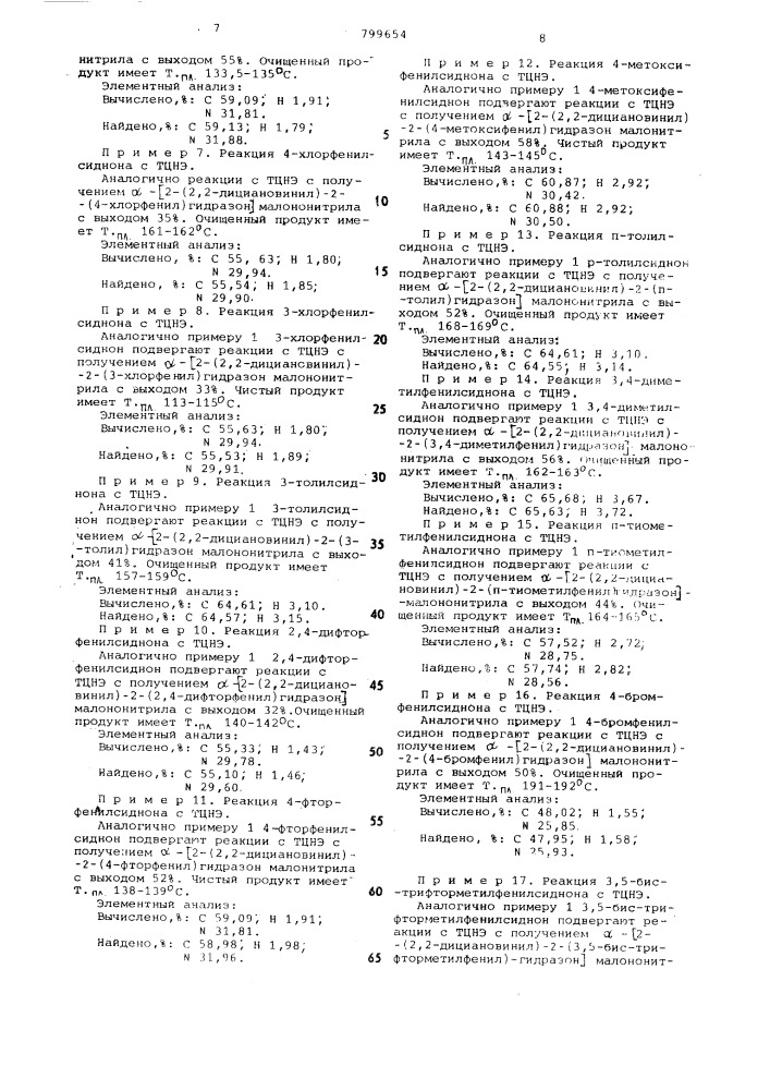 Способ получения дициановинилгид-разонмалононитрилов (патент 799654)