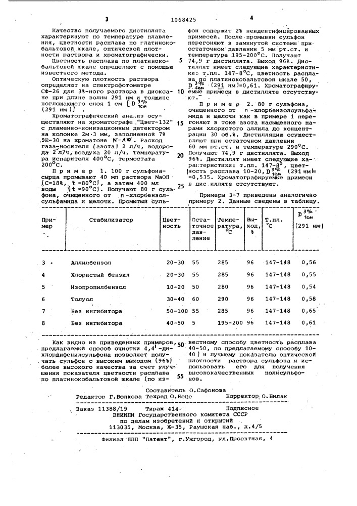 Способ очистки 4,4-дихлордифенилсульфона (патент 1068425)