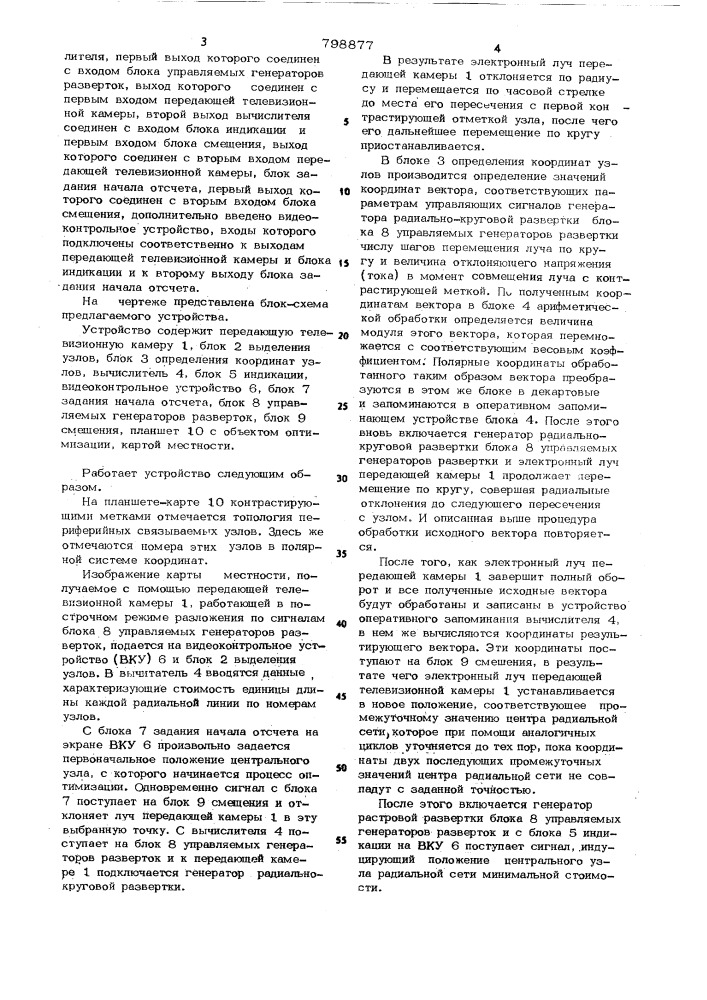 Устройство для оптимизации то-пологии центра радиальной сетиминимальной стоимости (патент 798877)