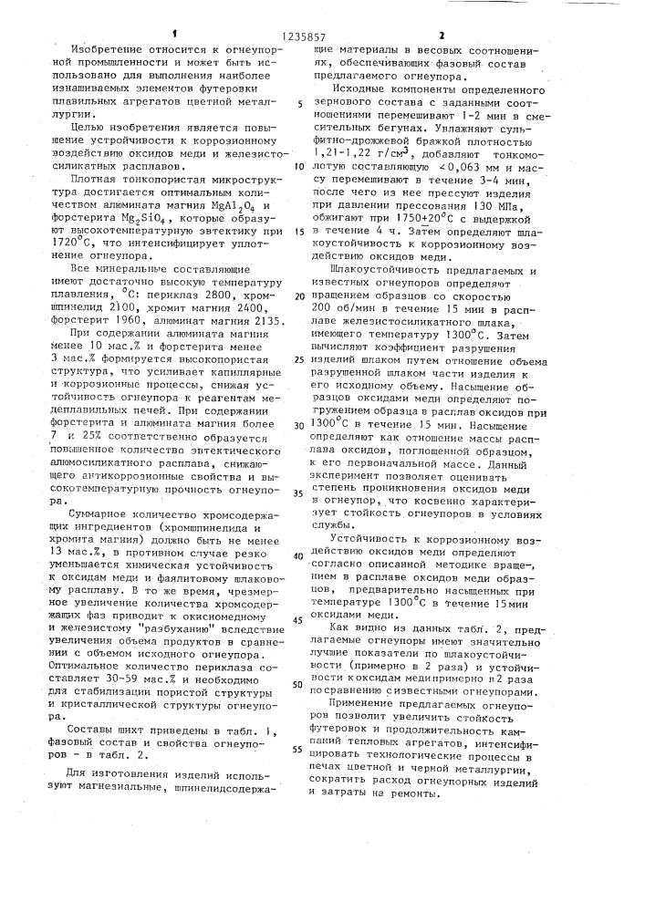 Магнезиально-шпинелидный огнеупор (патент 1235857)