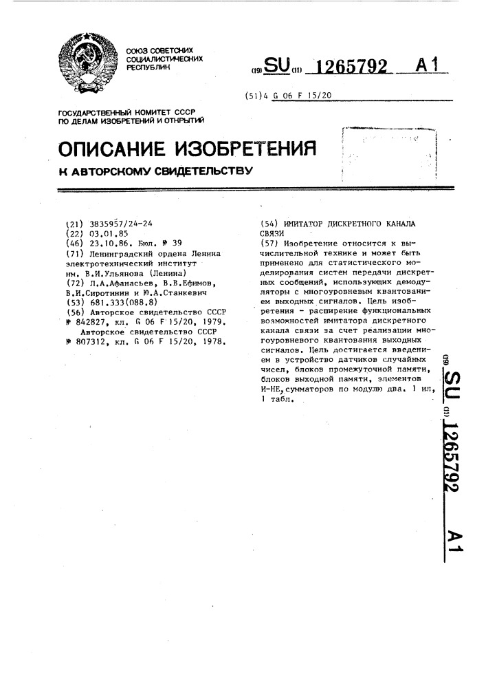 Имитатор дискретного канала связи (патент 1265792)