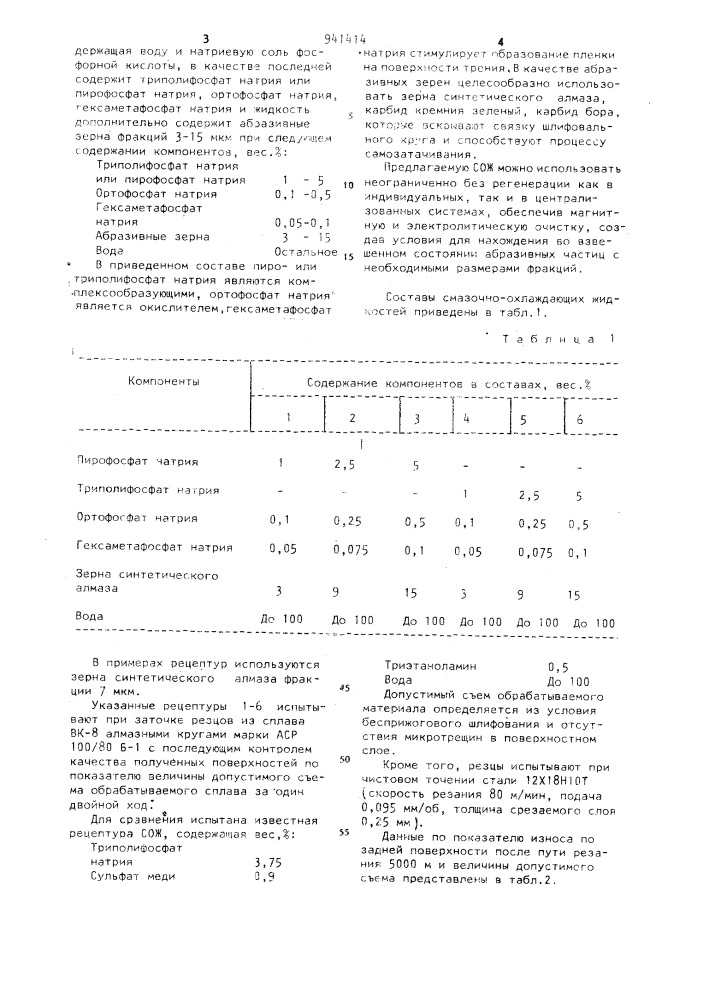 Смазочно-охлаждающая жидкость для шлифования твердых сплавов (патент 941414)