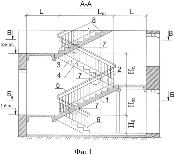 Двухмаршевая лестница здания (патент 2538569)