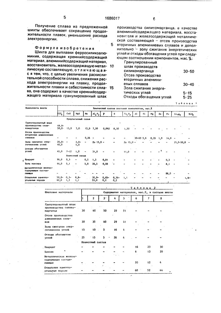 Шихта для выплавки ферросиликоалюминия (патент 1686017)