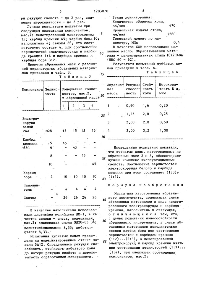 Масса для изготовления абразивного инструмента (патент 1283070)