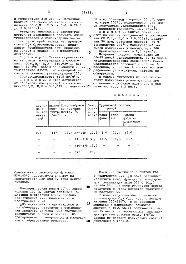 Способ получения алифатических углеводородов (патент 721381)