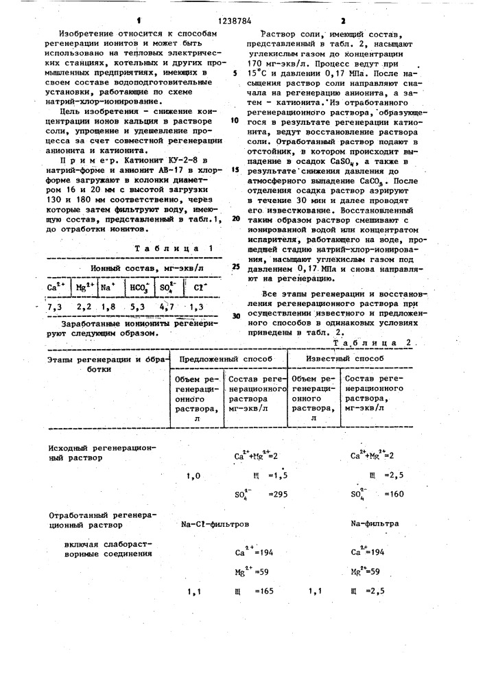 Способ регенерации катионита и анионита (патент 1238784)
