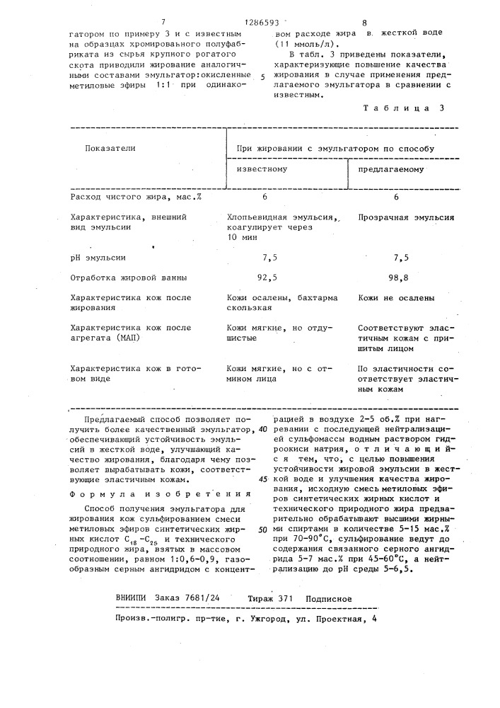 Способ получения эмульгатора для жирования кож (патент 1286593)