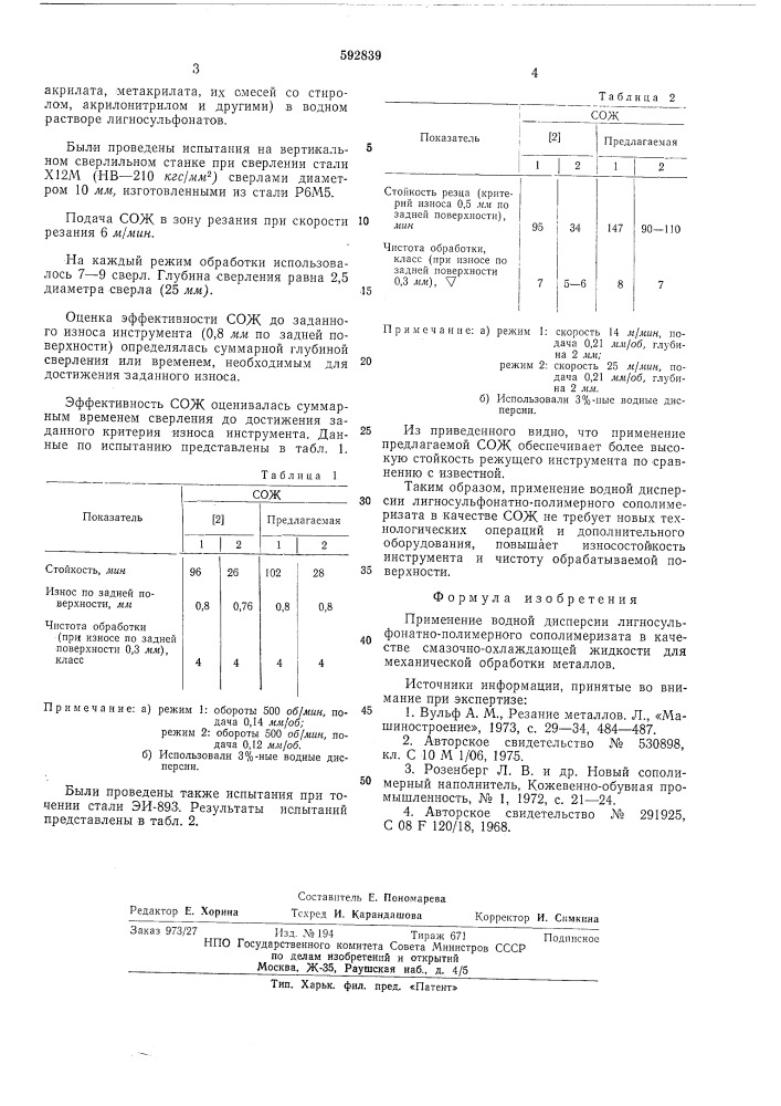 Смазочно-охлаждающая жидкость для механической обработки металлов (патент 592839)