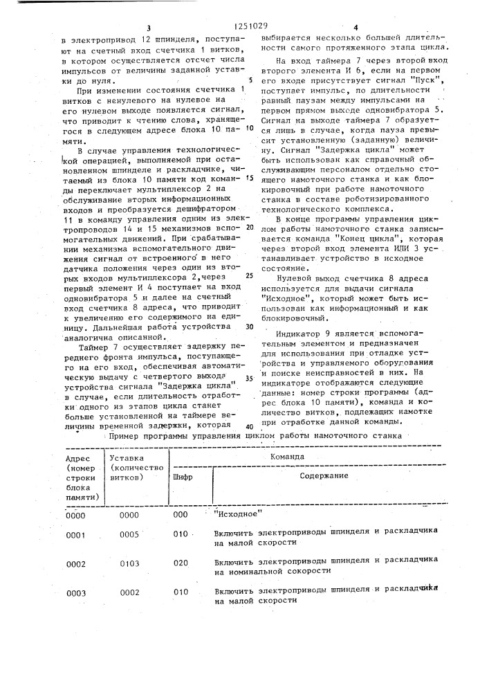 Устройство для программного управления намоточным станком (патент 1251029)