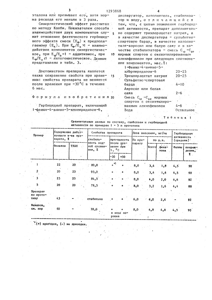 Гербицидный препарат (патент 1293868)