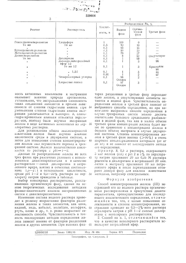 Способ концентрирования железа (патент 559904)