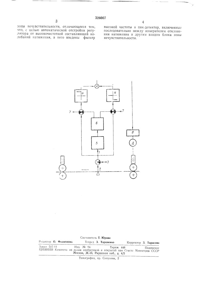 Устройство для автоматической подстройки зоны нечувствительности (патент 326007)