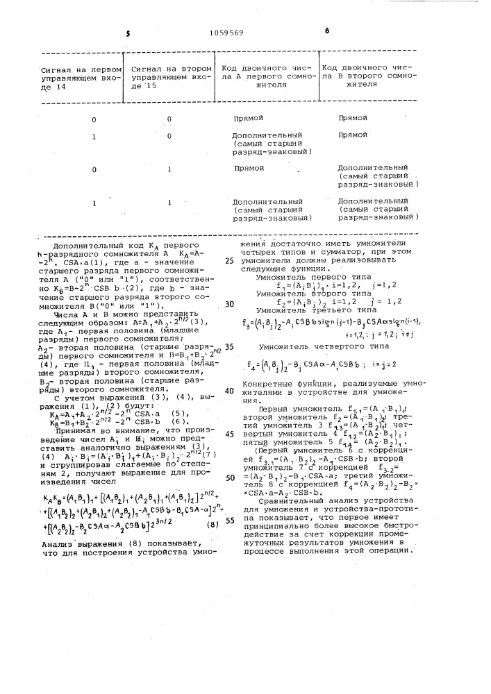 Устройство для умножения (патент 1059569)