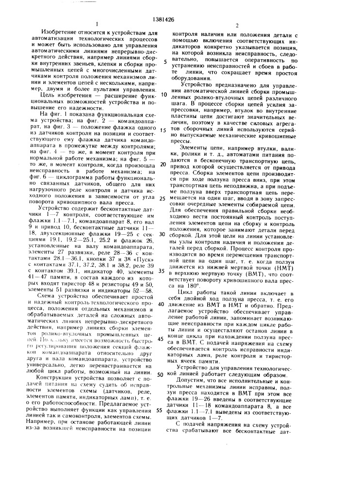 Устройство для управления технологической линией (патент 1381426)