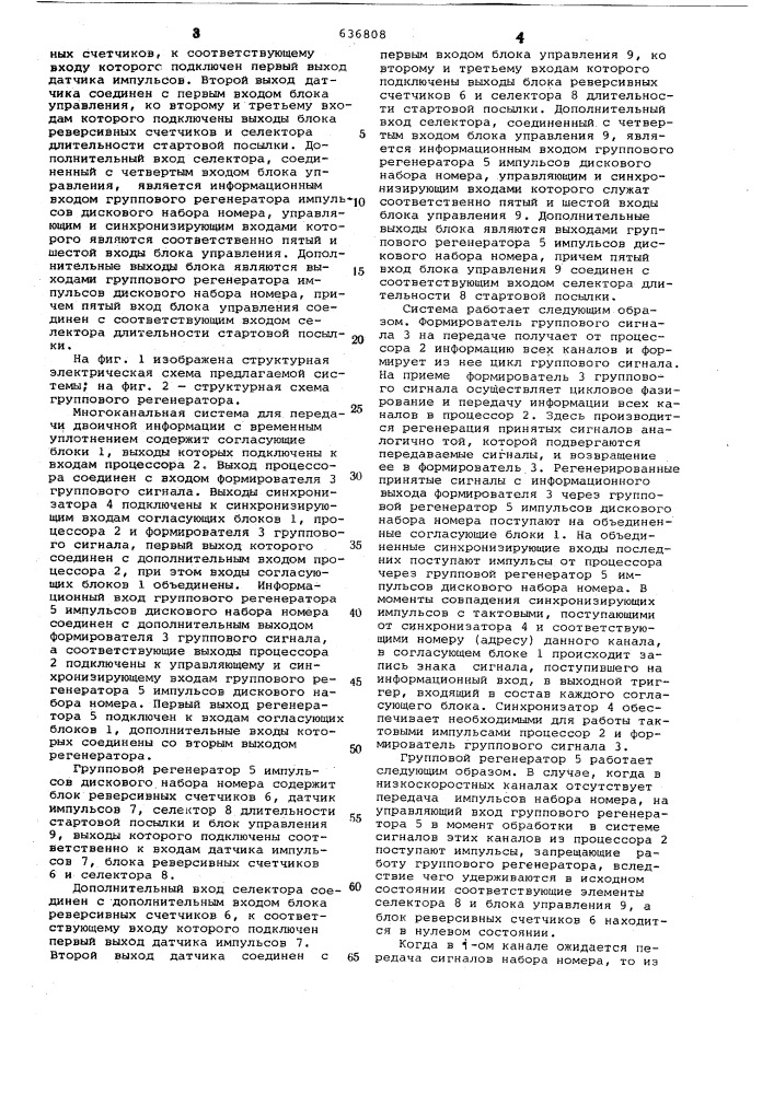 Многоканальная система для передачи двоичной информации с временным уплотнением (патент 636808)