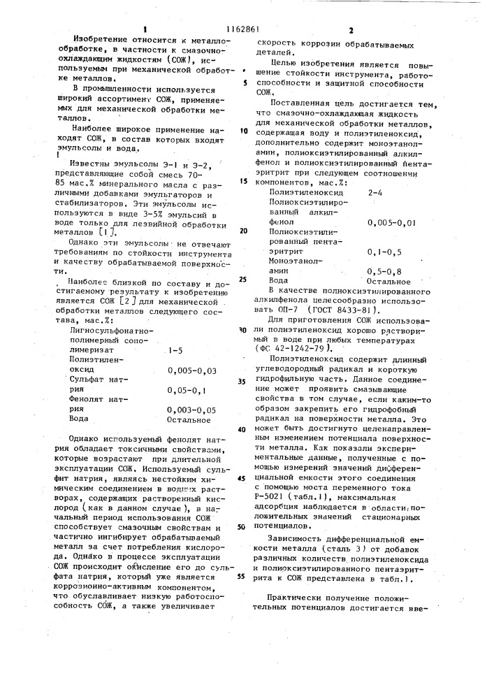 Смазочно-охлаждающая жидкость для механической обработки металлов (патент 1162861)