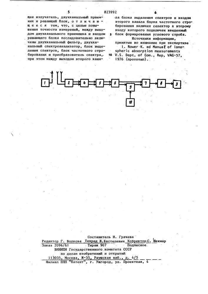 Устройство для измерения ионосферногопоглощения радиоволн (патент 823992)