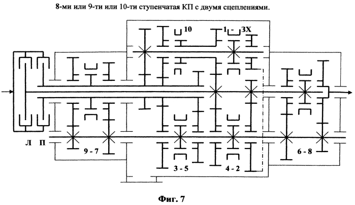Способ получения вариантов конструкции (модификаций) соосной коробки передач с двумя сцеплениями (патент 2566585)