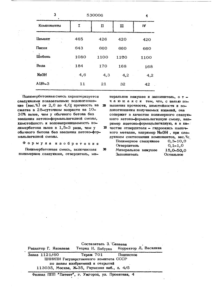 Полимербетонная смесь (патент 530006)
