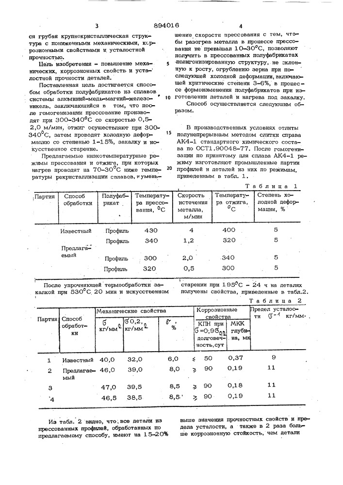 Способ обработки полуфабрикатов из сплавов системы алюминий- медь-магний-железо-никель (патент 894016)