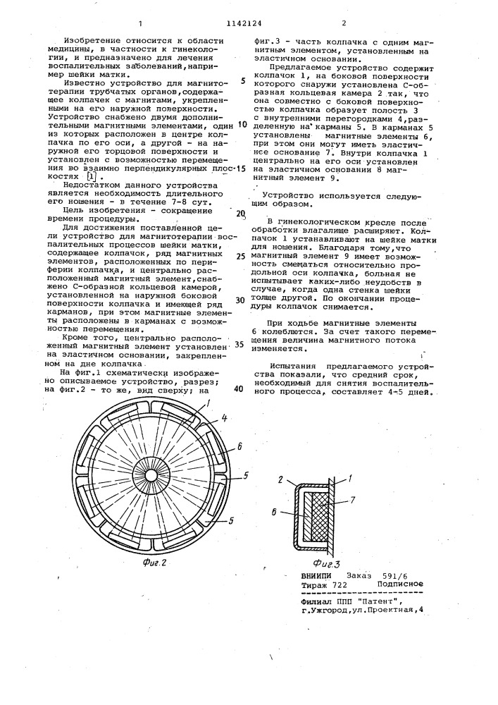 Устройство для магнитотерапии воспалительных процессов шейки матки (патент 1142124)
