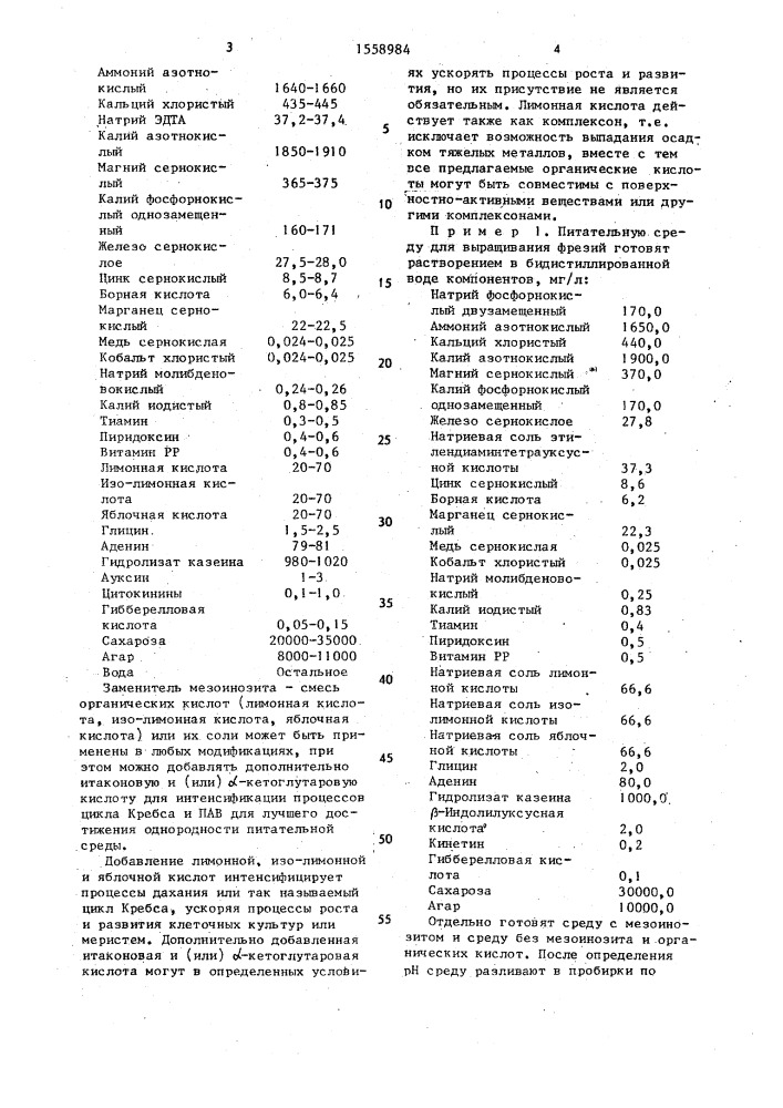 Питательная среда для выращивания фрезий in viтrо (патент 1558984)