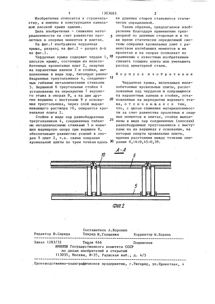 Чердачная крыша (патент 1303683)