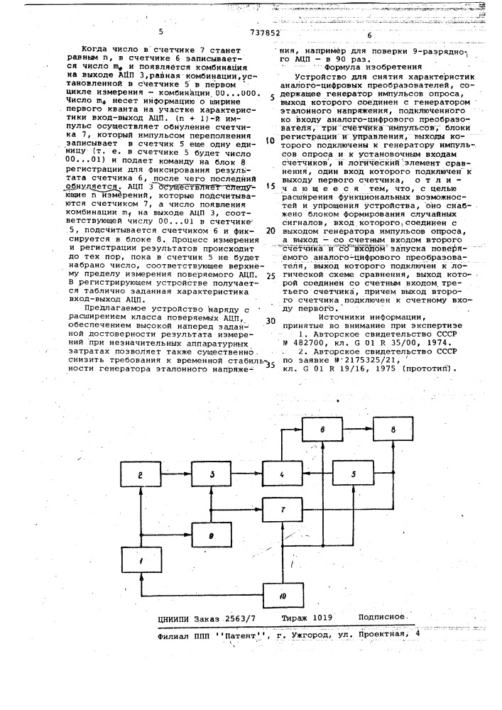 Устройство для снятия характеристик аналогоцифровых преобразователей (патент 737852)