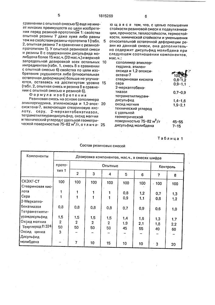 Резиновая смесь (патент 1815269)