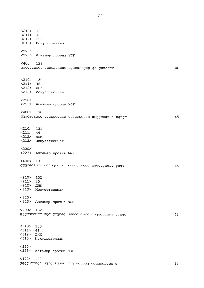 Аптамер против ngf и его применение (патент 2633510)