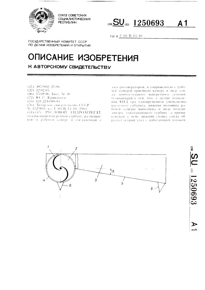 Русловой гидроагрегат (патент 1250693)