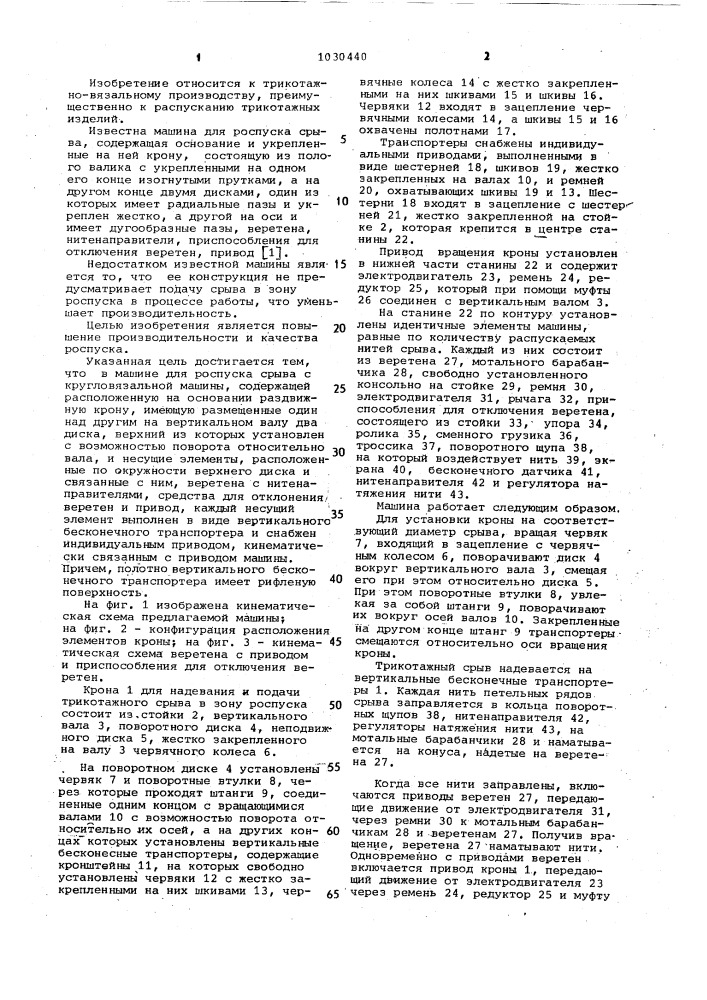 Машина для роспуска срыва с кругловязальной машины (патент 1030440)