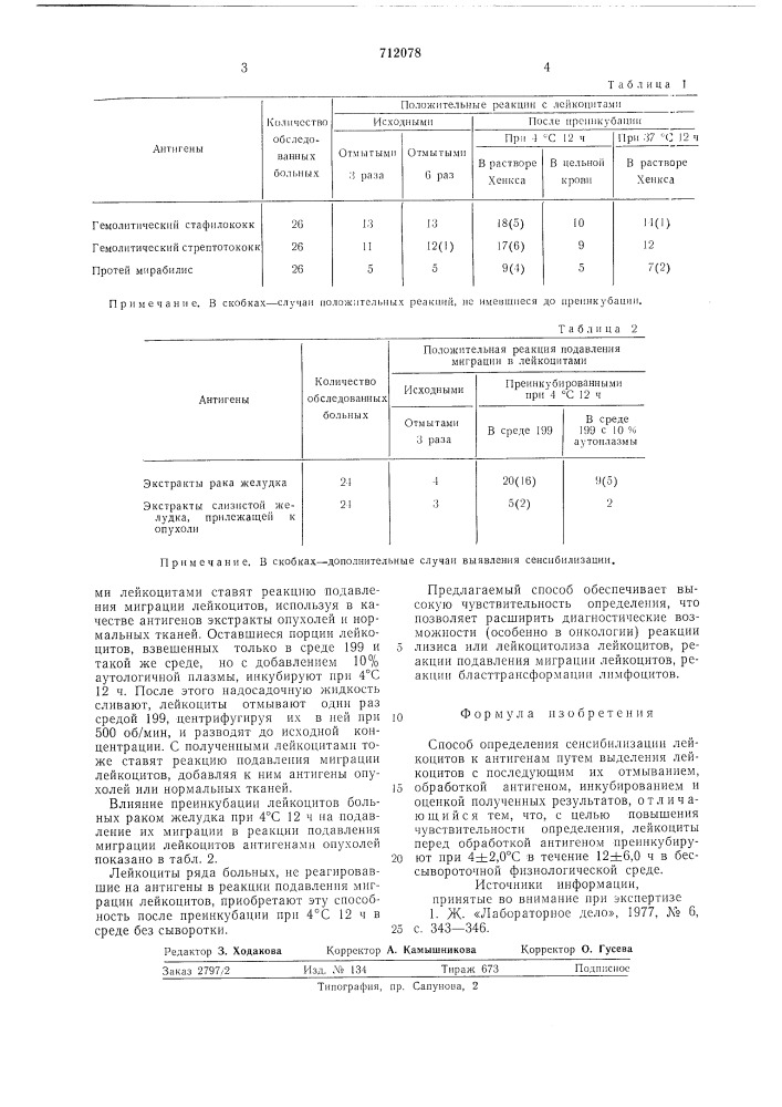 Способ определения сенсибилизации лейкоцитов к антигенам (патент 712078)
