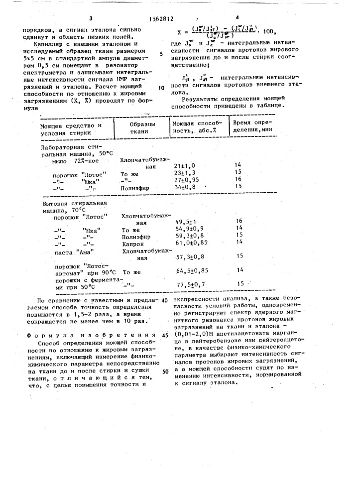 Способ определения моющей способности по отношению к жировым загрязнениям (патент 1562812)