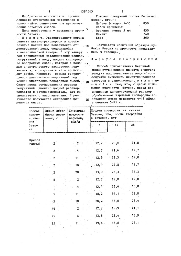 Способ приготовления бетонной смеси (патент 1384565)