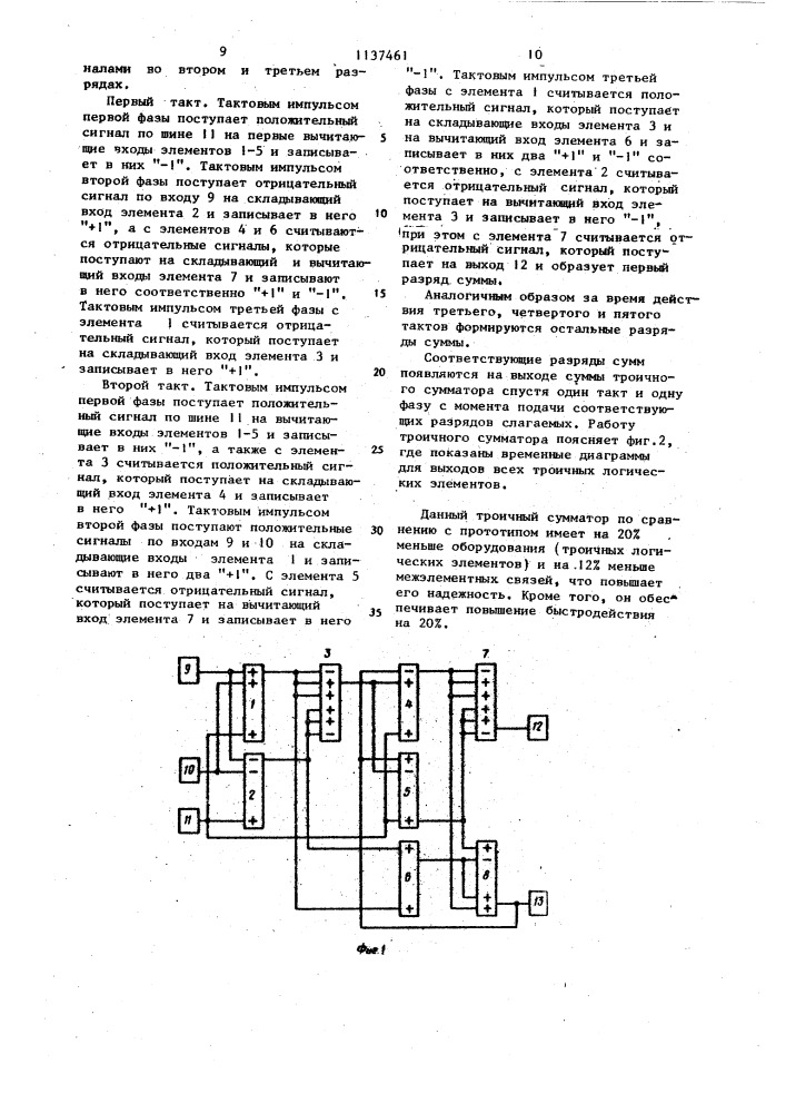Троичный сумматор (патент 1137461)