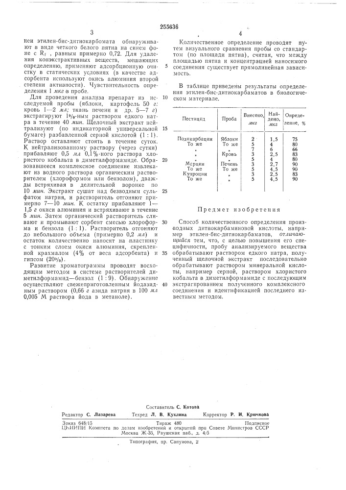 Способ количественного определения производных дитиокарбаминовой кислоты (патент 255636)