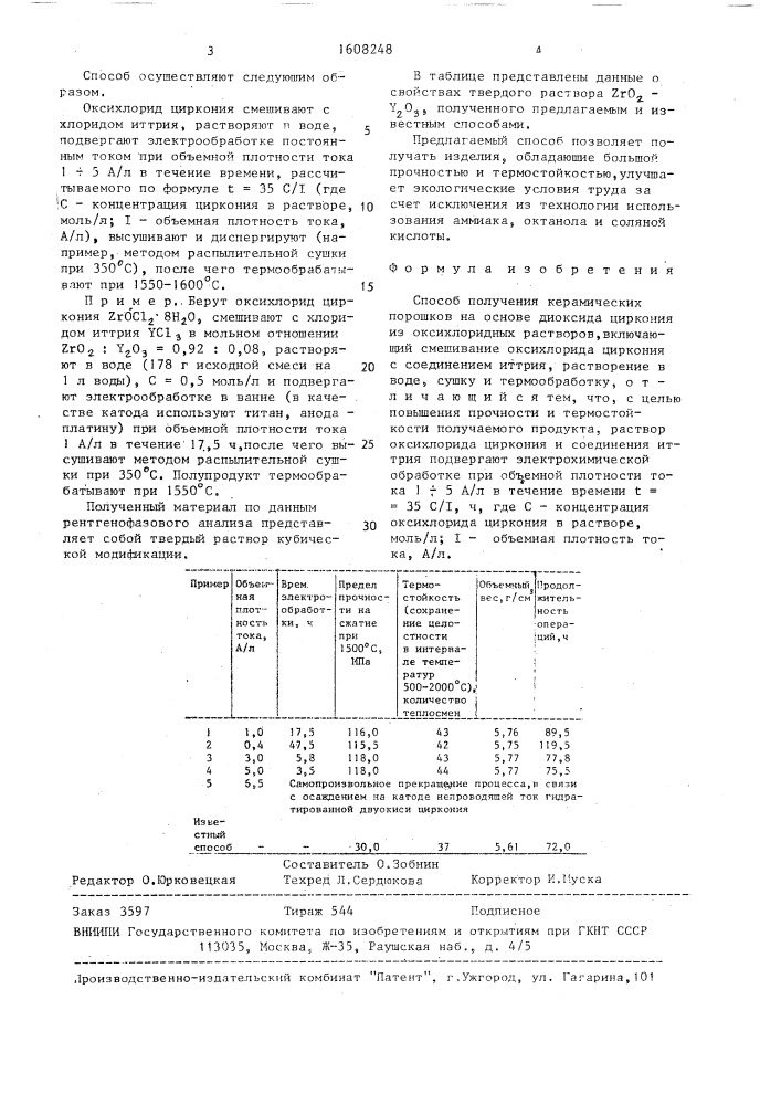 Способ получения керамических порошков на основе диоксида циркония (патент 1608248)