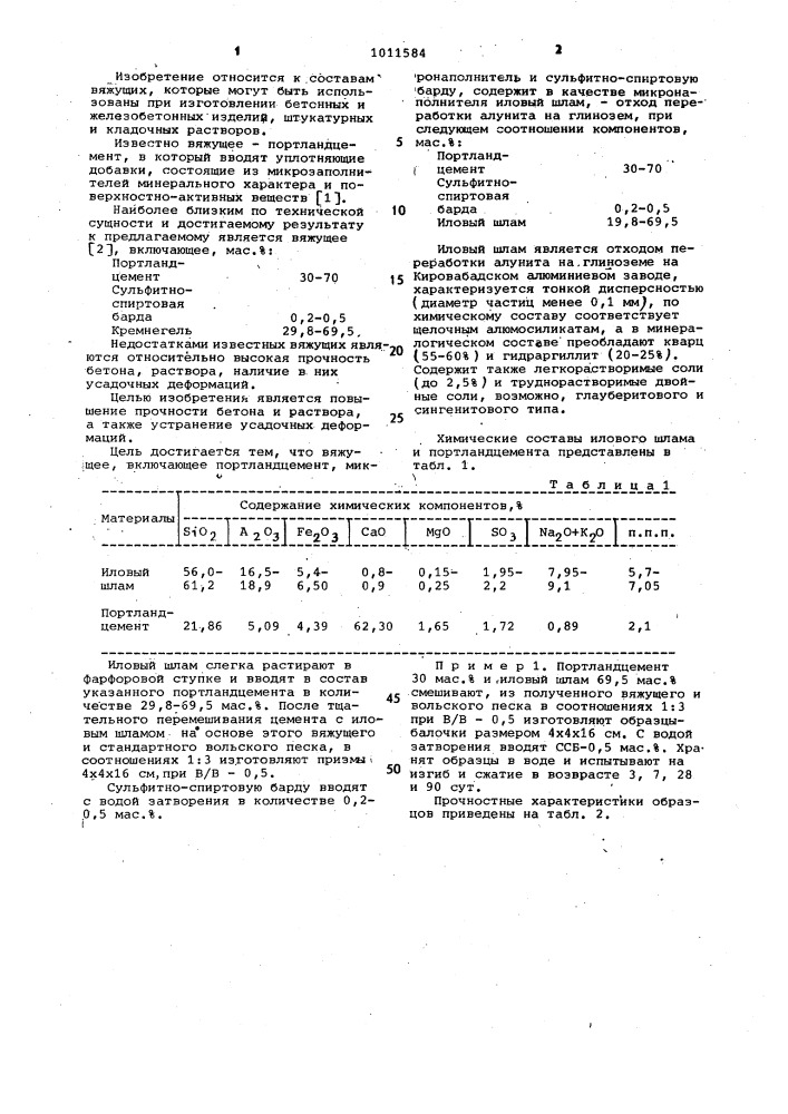 Вяжущее для бетонной смеси и строительного раствора (патент 1011584)