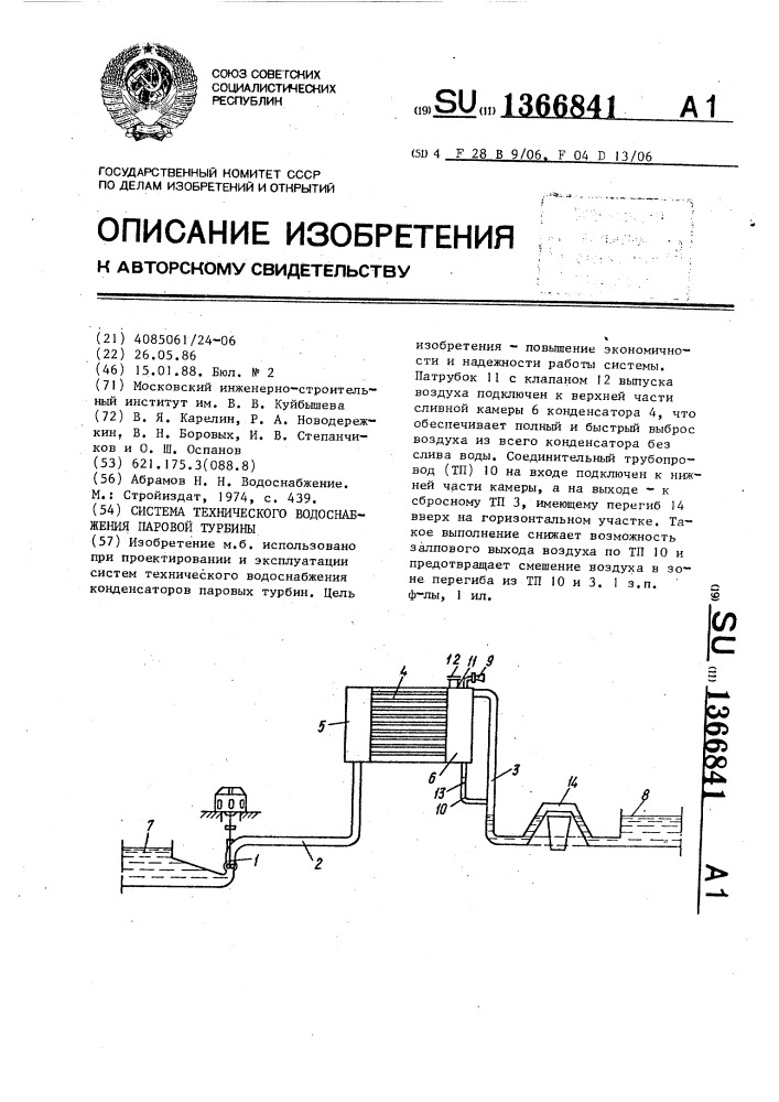 Система технического водоснабжения паровой турбины (патент 1366841)