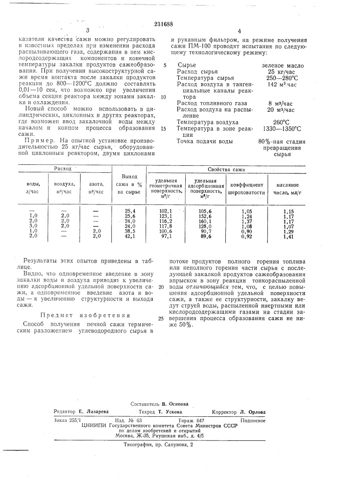 Способ получения печной сажи (патент 231688)