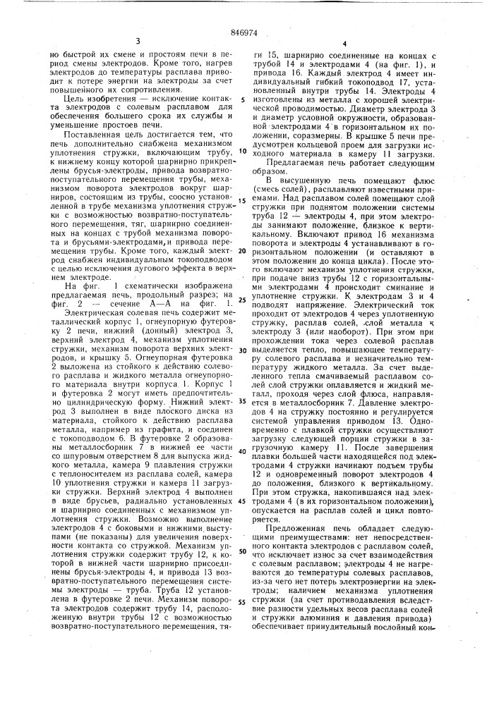 Электрическая солевая печь (патент 846974)